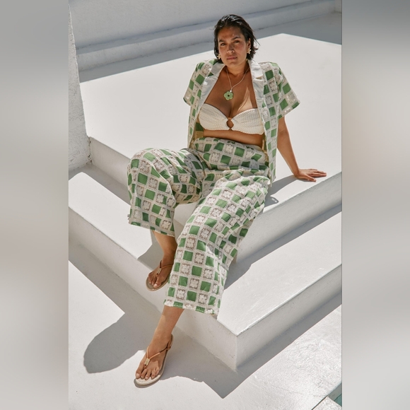 Anthropologie Flat White Kint Button Down and Pants Set, 2X NWT - Picture 2 of 7